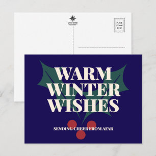 Warm Winter Wishes Holly Typography Holiday Postcard