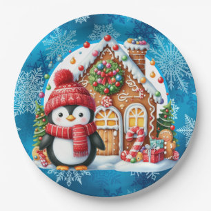 Warm Winter Wishes Penguin Paper Plate