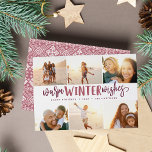 Warm Winter Wishes | Photo Collage Holiday Card<br><div class="desc">Our festive and elegant holiday card design is the perfect way to show off six of your favourite family photos. Design features "Warm Winter Wishes" in hand lettered burgundy plum typography on a white background. Personalise with your names and the year for a chic custom Christmas greeting.</div>