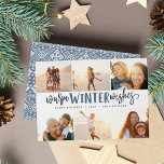 Warm Winter Wishes | Photo Collage Holiday Card<br><div class="desc">Our festive and elegant holiday card design is the perfect way to show off six of your favourite family photos. Design features "Warm Winter Wishes" in hand lettered navy blue typography on a white background. Personalise with your names and the year for a chic custom Christmas greeting.</div>