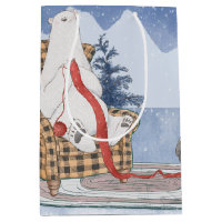 Warm Winter Wishes Polar Bear Knitting Red Scarf  