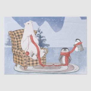 Warm Winter Wishes Polar Bear Knitting Red Scarf Tissue Paper