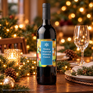 Warm Winter Wishes Snowflakes & Holiday Lights Wine Label