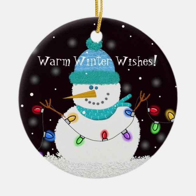 "Warm Winter Wishes" Snowman Ornament (Front)