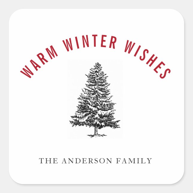 Warm Winter Wishes Spruce Tree Christmas Square Sticker (Front)