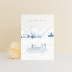 Warm Winter Wishes Winter Village Cute Mice Postcard