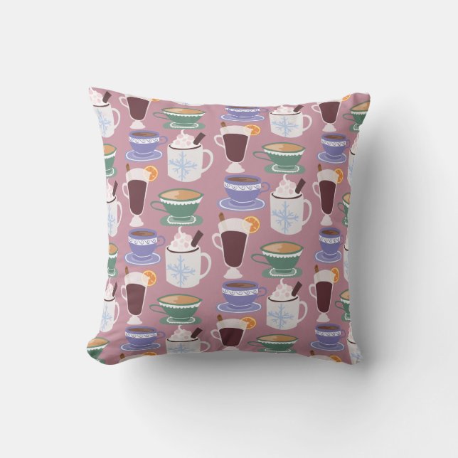 Warm Wintery Drinks Print Cushion (Front)