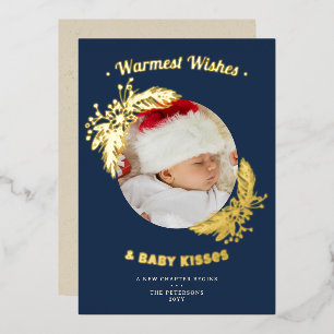 Warm Wishes Baby Kisses Floral Navy Holiday Photo
