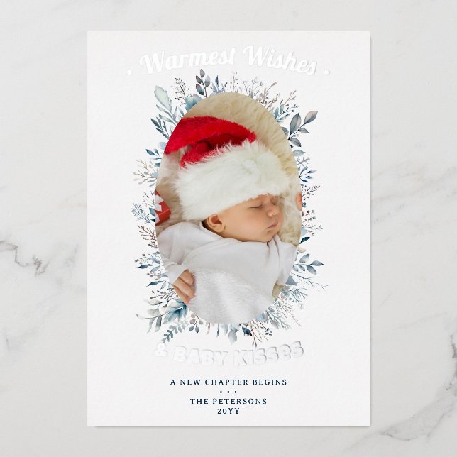 Warm Wishes Baby Kisses Holiday Photo Announcement (Front)