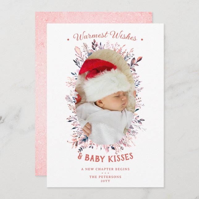 Warm Wishes Baby Kisses Holidays Pink Announcement (Front/Back)