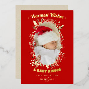 Warm Wishes Baby Kisses Red Floral Holiday Photo