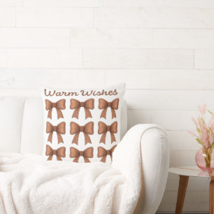 Warm Wishes Brown Bows Coquette Cottagecore Gift Cushion