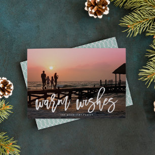 Warm Wishes Brush Lettered Photo Holiday Card