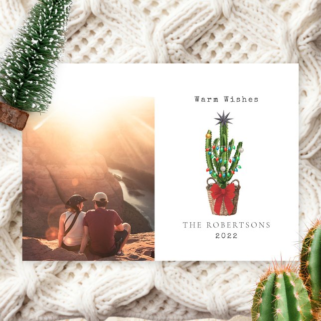 Warm Wishes Cactus Photo Christmas Holiday Card (Creator Uploaded)