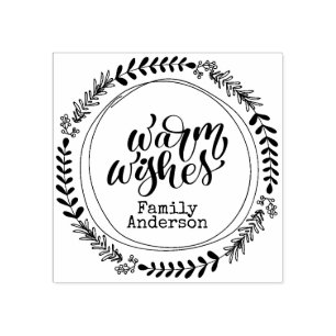 WARM WISHES Calligraphy Personalised NAME Rubber Stamp