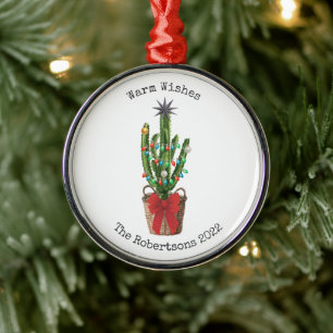 Warm Wishes Christmas Cactus Year Metal Tree Decoration