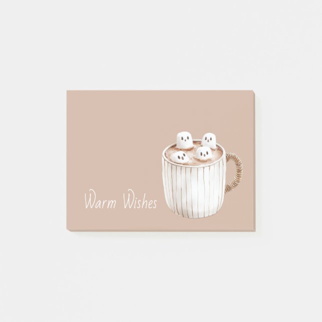 Warm Wishes Cocoa Brown Mug Marshmallows Post-it Notes (Front)