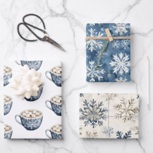 Warm Wishes Cocoa Marshmallow Snowflakes Christmas Wrapping Paper Sheet