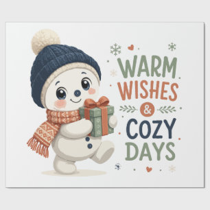 Warm Wishes Cosy Days Cute Snowman Wrapping Paper