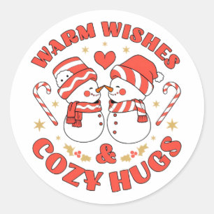 Warm Wishes  & Cozy Hugs Classic Round Sticker