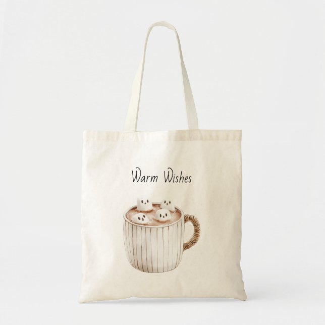 Warm Wishes Cup of Cocoa Ghost Marshmallows Tote Bag (Front)