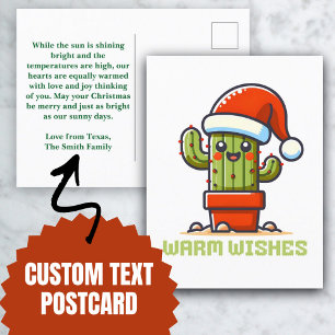 Warm Wishes Cute Santa Christmas Cactus Holiday Postcard