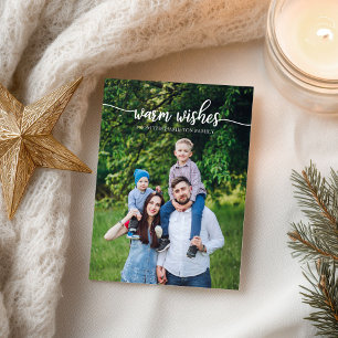 Warm Wishes Cute Script Unique Photo Christmas Postcard