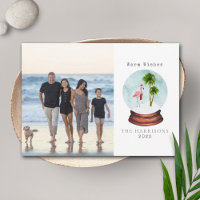 Warm Wishes Flamingo Snow Globe Christmas Photo