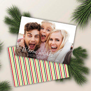 Warm Wishes Full Photo Seasonal Stripe Christmas Holiday Card