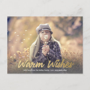 Warm Wishes Gold Script Horizontal Holiday Photo Postcard