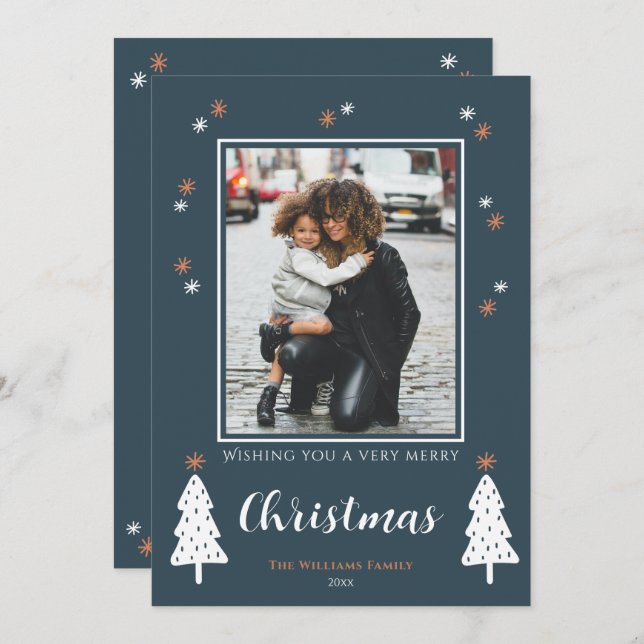 Warm Wishes Green Christmas Photo Card  (Front/Back)