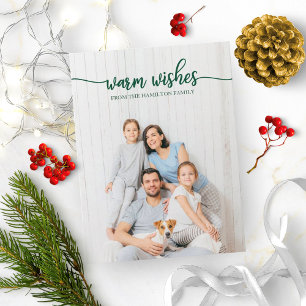 Warm Wishes Green Script Unique Photo Christmas Postcard