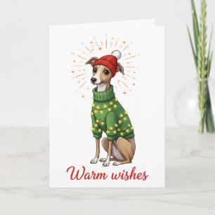 Warm Wishes Greyhound Christmas Cute Holiday Card