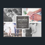 Warm Wishes Holiday Kisses | Mistletoe Thank You<br><div class="desc">Combined card for both wedding thank you and Christmas,  with room for four photos. In the middle,  a label printed to look like wood grain,  decorated with "Warm wishes and holiday kisses, " in white with mistletoe twigs.</div>