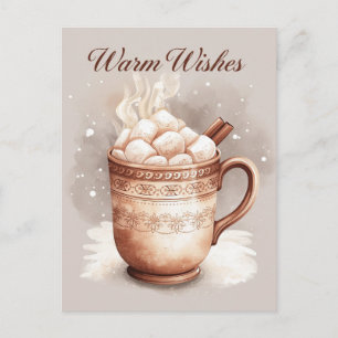 Warm Wishes Hot Cocoa and Marshmallows Holiday Postcard