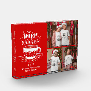Warm Wishes Hot Cup Cocoa Red White Photo Collage Block