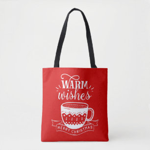 Warm Wishes Hot Cup Coffee Cocoa Red White   Tote Bag