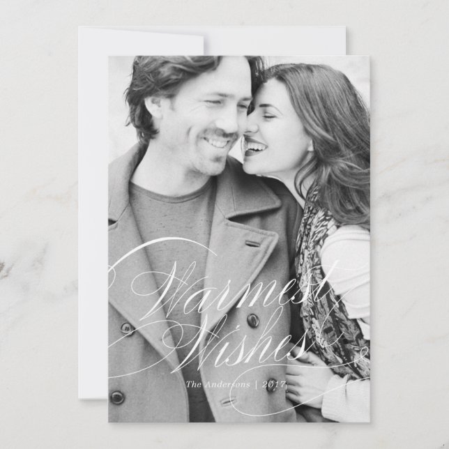 Warm Wishes in Bold Red Holiday Photo Card (Front)