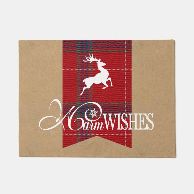 Warm Wishes Kraft & Tartan Red ID589 Doormat (Front)