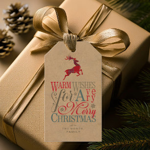 Warm Wishes Kraft & Tartan Red ID589 Gift Tags
