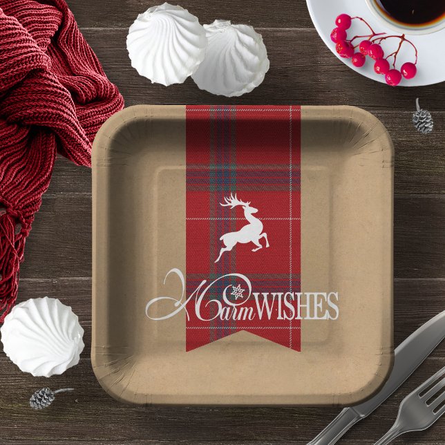 Warm Wishes Kraft & Tartan Red ID589 Paper Plate (Creator Uploaded)