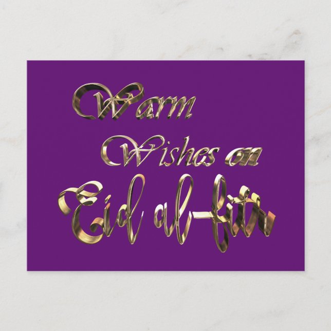 Warm Wishes on Eid al-Fitr Purple Gold Typography Postcard (Front)
