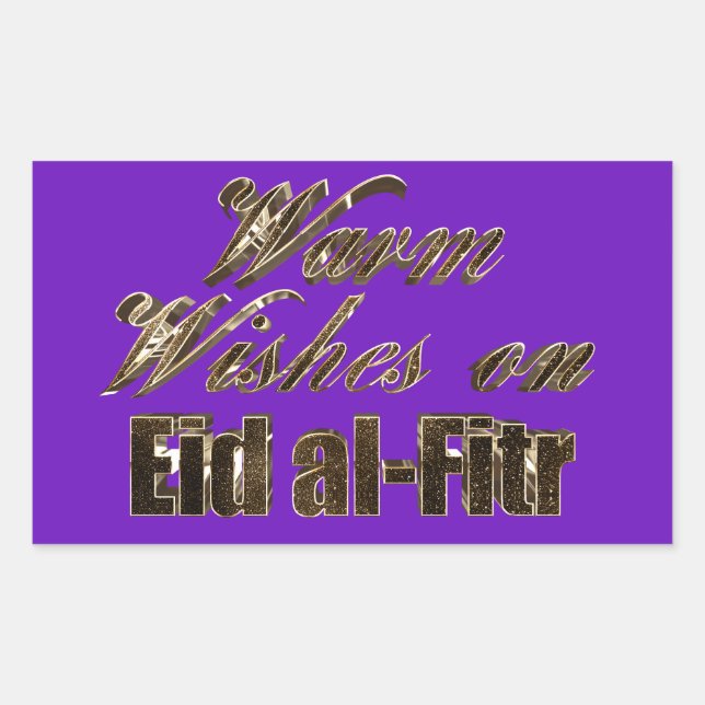 Warm Wishes on Eid al-Fitr Purple Gold Typography Rectangular Sticker (Front)