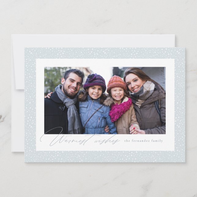 Warm wishes one photo snowy frame simple holiday card (Front)