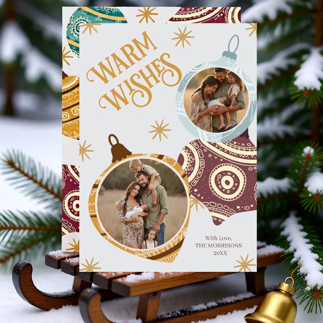 Warm Wishes Personalized Modern Ornament Holiday Card (Warm Wishes Personalized Modern Ornament Holiday Card)