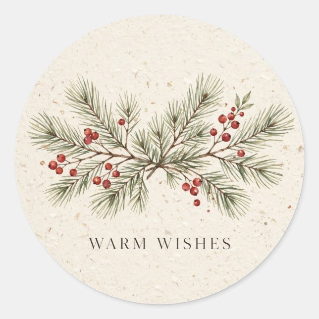 Warm Wishes Pine Mini Candle Favour Label (Front)