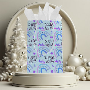 Warm Wishes Pink & Blue Christmas Rainbows Medium Gift Bag