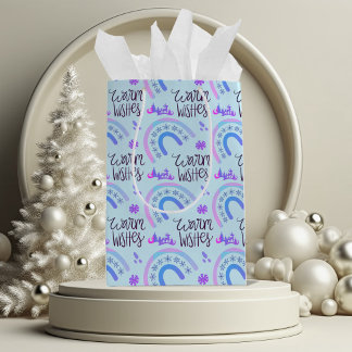 Warm Wishes Pink & Blue Christmas Rainbows Medium Gift Bag