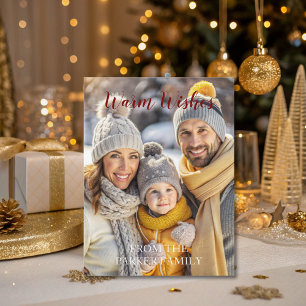 Warm Wishes Red Script Unique Photo  Postcard