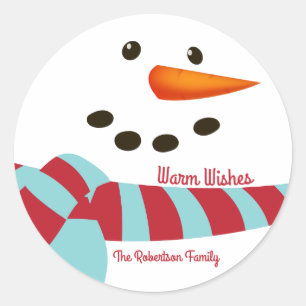 Warm Wishes, Snowman Holiday Classic Round Sticker
